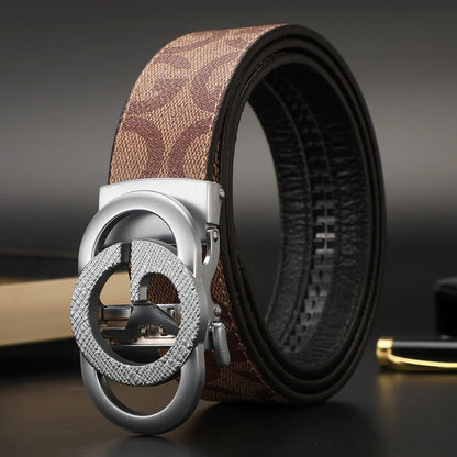 Men's Luxury-Style Canvas & Leather Belt – Automatic Buckle Designer-Style Waist Belt for Business, Jeans & Casual Everyday Wear