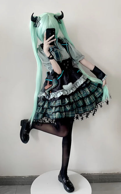 Virtual Singer Miku Cosplay Dress – Kawaii Lolita Performance Outfit (Female Halloween Complete Costume Set)