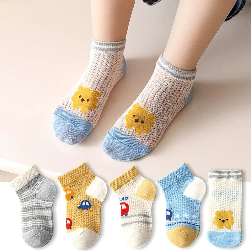 5 pares de calcetines de algodón de malla transpirables de verano suaves para niños y niñas de 1 a 12 años