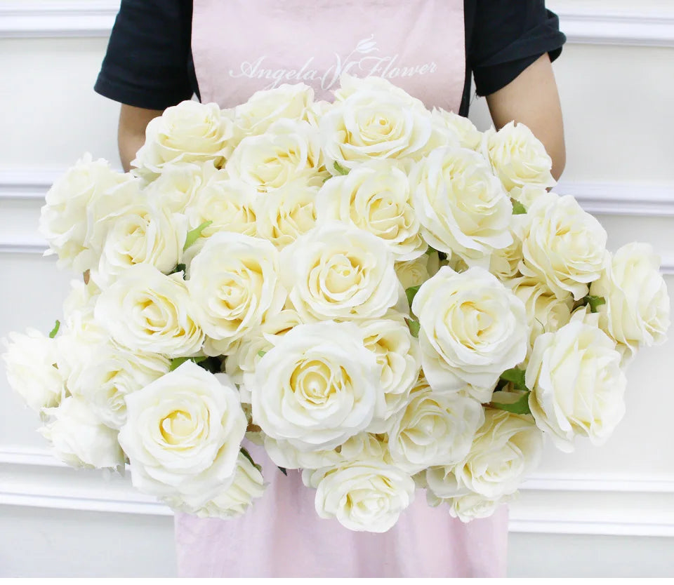 9 Heads Artificial Camellia Rose Bouquet – Realistic Faux Flowers for Wedding Decor, Party Displays, Home Decoration & Floral Gifts
