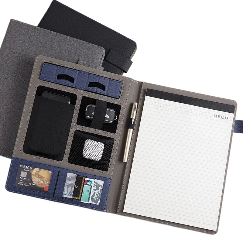 A4 PU Leather Padfolio Folder – Multifunction Document Holder & Business Portfolio Organizer for Men & Women