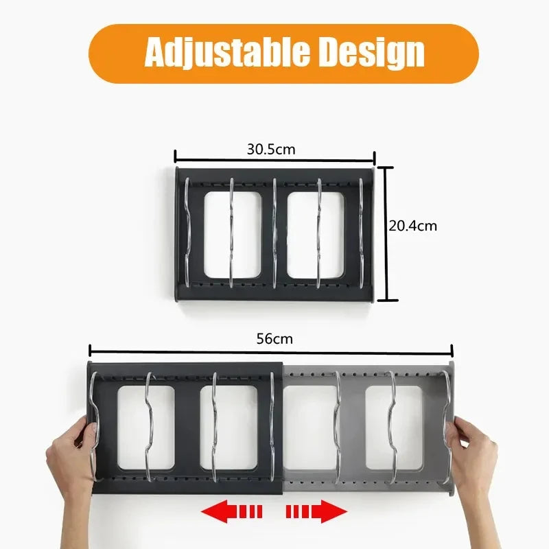 Expandable Stainless Steel Pot Lid Organizer Rack Kitchen Cabinet Storage for Pans, Cutting Boards & Cookware