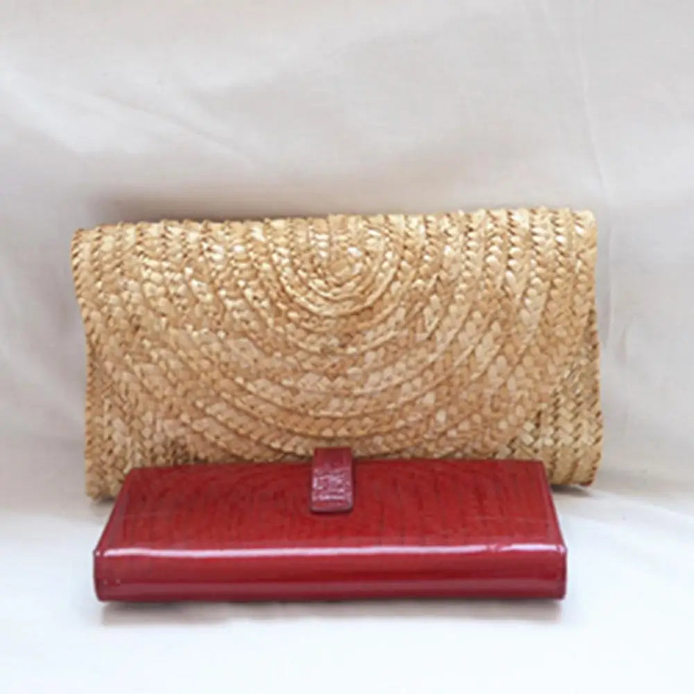 Bolso de mano de paja de trigo hecho a mano para mujer, estilo sobre, para playa de verano, cartera de viaje