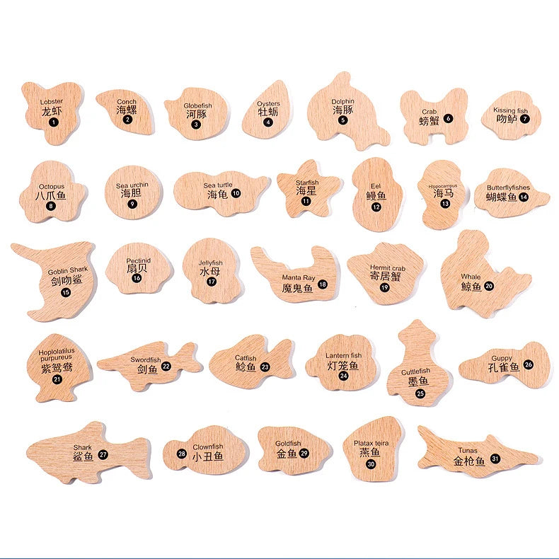 Jouet de Pêche Magnétique en Bois – Jeu d'Apprentissage Montessori sur la Vie Marine, Activité de Pêche Éducative Précoce pour Bébé, Jouet de Développement Cognitif Interactif Parent-Enfant pour Enfants