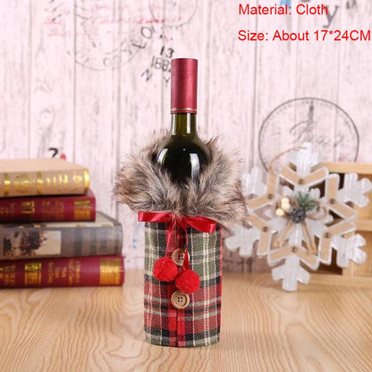 Christmas Wine Bottle Cover Set – Red Dress Wine Bottle Bag for Xmas, New Year Gifts, Navidad Party & Dinner Table Decor