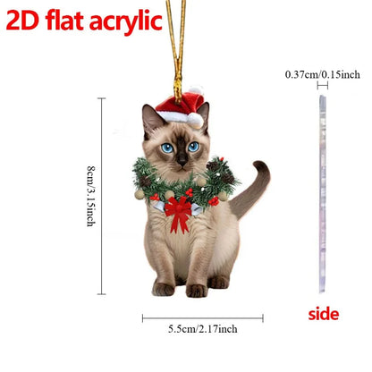 Cute Cat 2D Acrylic Christmas Pendant – Flat Hanging Ornament for Xmas Tree, Holiday Party & Festive Home Decor