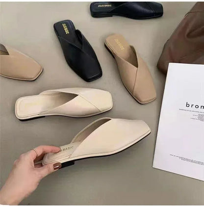 Women's Square Toe Mules – Fashion Summer Slip-On Slides for Ladies, Casual Outdoor Beach Shoes in Large Sizes