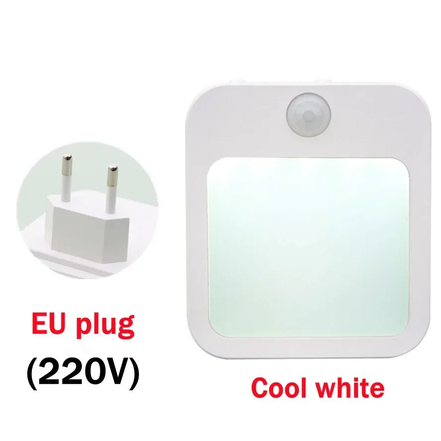 Motion Sensor LED Night Light – Dimmable EU Plug-In Cabinet & Bedside Lamp for Bedroom, Baby Room, Hallway & Bathroom