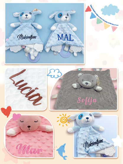Couverture et doudou personnalisés avec prénom de bébé – Ensemble doux en minky à pois, 2-en-1, cadeau de naissance personnalisé pour garçons et filles