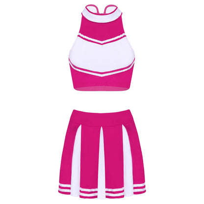 Women’s Cheerleader Cosplay Costume – Uniform Set (Crop Top + Mini Pleated Skirt, Carnival Outfit)