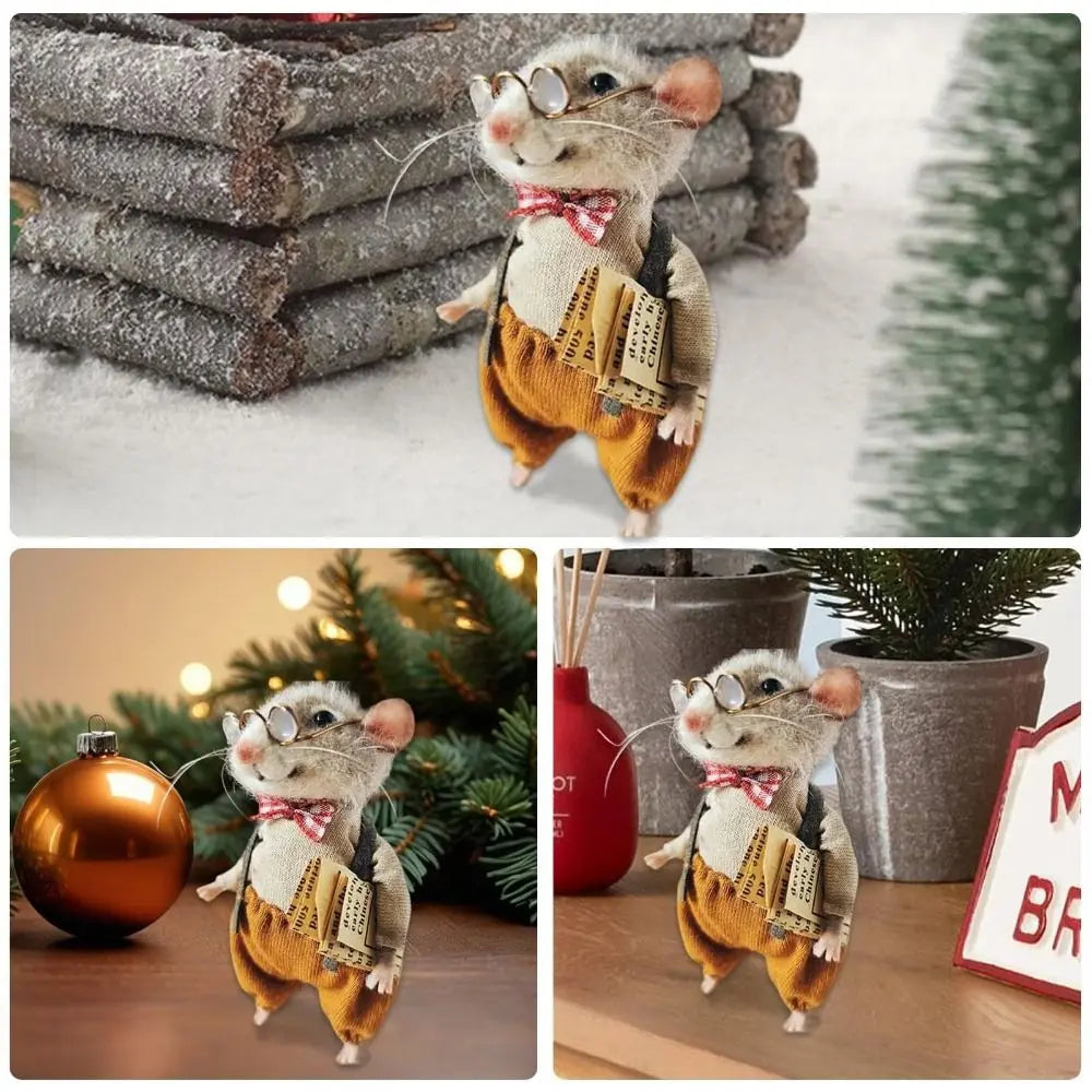 Needle Felted Mouse Christmas Ornament – Cute Wool Felt Mouse Hanging Decoration, Handmade Craft Decor for Christmas Tree & Home