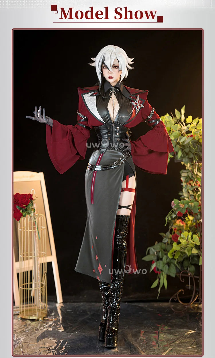 UWOWO Genshin Impact Arlecchino “The Knave” Cosplay Costume – Music Concert / Halloween Outfit