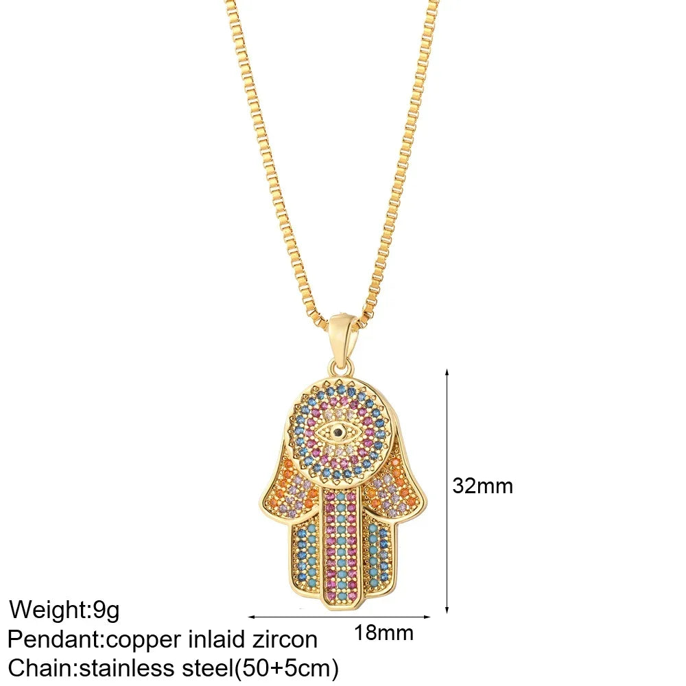 Collar de acero inoxidable largo con colgante de elefante, abeja, perro y sol, con ojo turco azul y corazón de mujer, color dorado