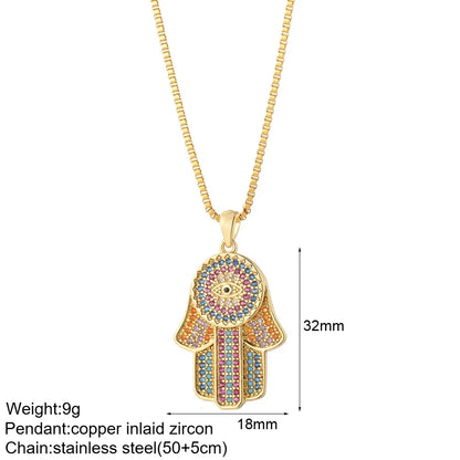 Collar de acero inoxidable largo con colgante de elefante, abeja, perro y sol, con ojo turco azul y corazón de mujer, color dorado