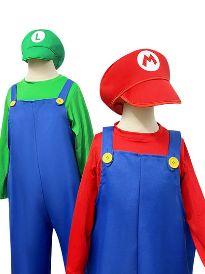 Plumber Cosplay Costume Bodysuit – Children’s Overalls Outfit for Boys & Girls Stage Performance, Anime Roleplay & Funny Party Wear