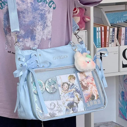 Bolso Bandolera con Lazo Estilo Universitario – Bolso de Hombro de Gran Capacidad para Chicas, Bolso Ita de Moda JK, Bolso de Mano con Acento de Lazo para Libros Escolares, Material Escolar y Uso Diario
