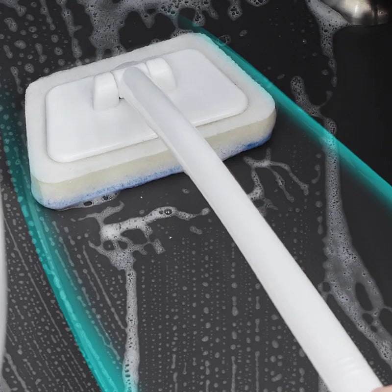 Brosse de nettoyage éponge de salle de bain – Outil de récurage multifonctionnel à long manche, brosse éponge amovible pour le nettoyage en profondeur des sols, baignoires, carrelages en céramique et surfaces domestiques