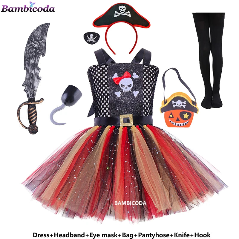 Girls Pirate Costume Dress – Fancy Cosplay Outfit for Halloween, Carnival & Party Dress-Up, Ages 3–10Y