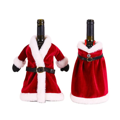 Christmas Wine Bottle Cover Set – Red Dress Wine Bottle Bag for Xmas, New Year Gifts, Navidad Party & Dinner Table Decor
