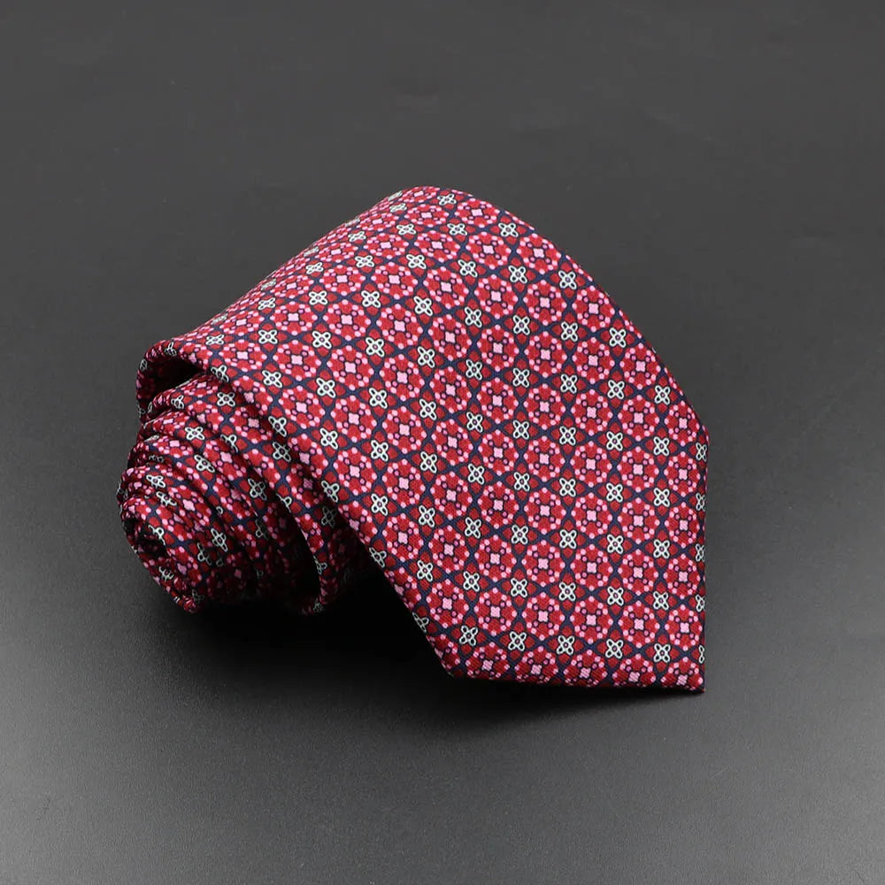 Men's 7.5cm Soft Silk Necktie – Floral & Dot Pattern Tie for Weddings, Business, Parties & Formal Wear
