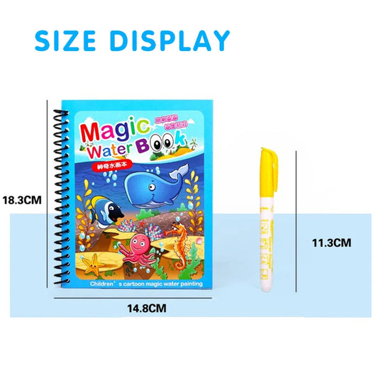 Libro Mágico de Dibujo con Agua – Libro de Colorear Montessori Reutilizable para Aprendizaje Sensorial y Educación Temprana