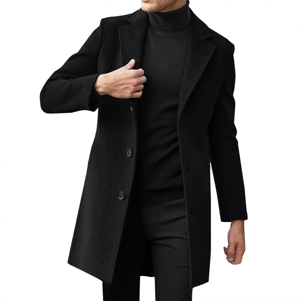 Men’s Wool-Blend Trench Coat – Fashionable Casual Business Overcoat, Leisure Outerwear with Punk-Inspired Style
