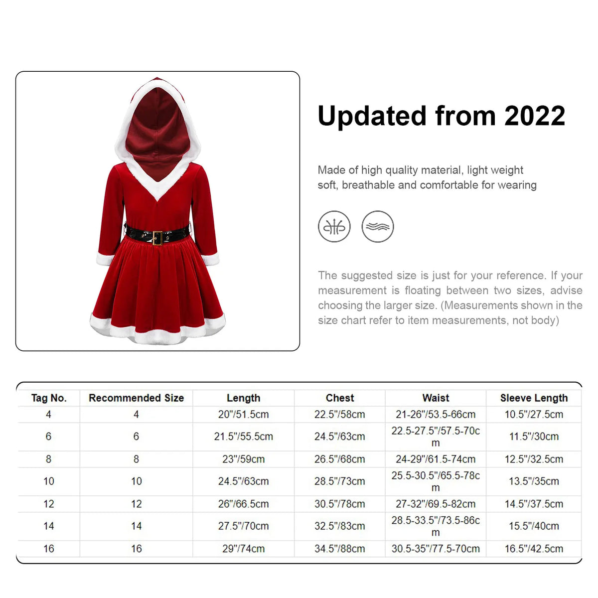 Little Girls Christmas Santa Claus Costume Dress, Hooded Velvet Princess Tutu Dress, Cute Xmas Party Cosplay Outfit for Holiday Celebrations, Dance Performances, Stage Shows and Festive Events