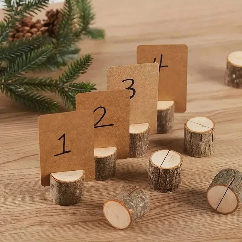 10PCS Mini Rustic Wooden Place Card Holders – Small Stand for Business Cards, Photos, Table Numbers & Name Signs, Wedding Party Decor