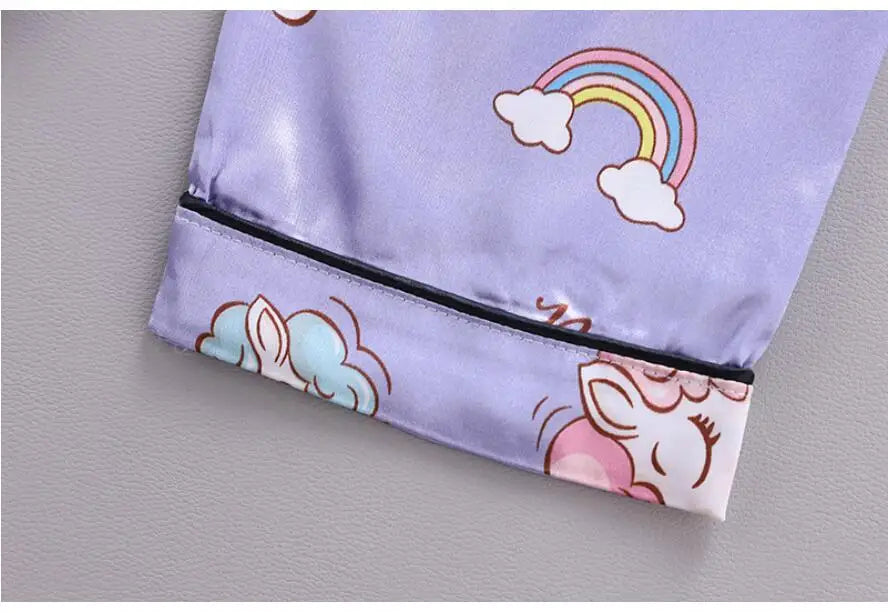 Conjunto de Pijama de Verano para Niñas – Conjunto de Pijama de Satén de Unicornio de Dibujos Animados de 2 Piezas | Ropa de Dormir Suave para Niños Pequeños con Aire Acondicionado