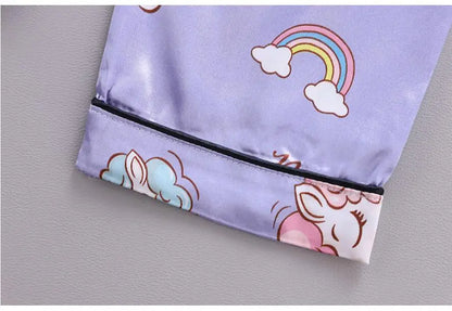 Conjunto de Pijama de Verano para Niñas – Conjunto de Pijama de Satén de Unicornio de Dibujos Animados de 2 Piezas | Ropa de Dormir Suave para Niños Pequeños con Aire Acondicionado