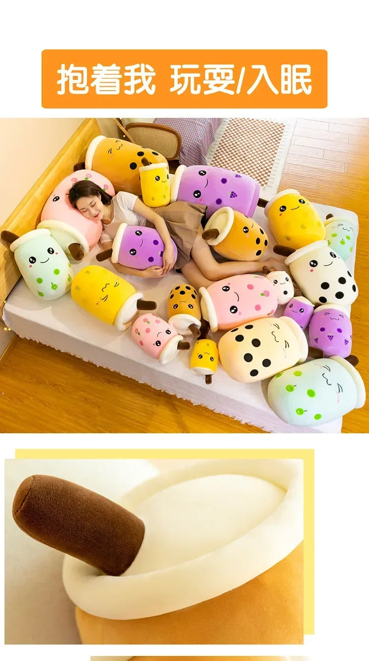 Giant Bubble Tea Plush Pillow – 22–70cm Squishy Milk Tea Boba Stuffed Toy Fruit Drink Bottle Decor Gift