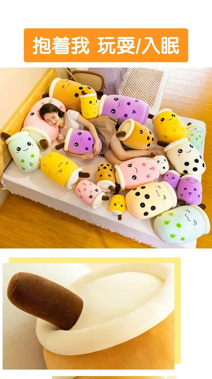 Giant Bubble Tea Plush Pillow – 22–70cm Squishy Milk Tea Boba Stuffed Toy Fruit Drink Bottle Decor Gift