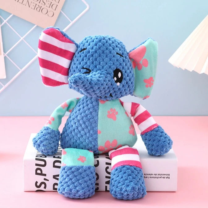 Cute Animal Plush Dog Toy – Bite-Resistant Squeaky Chew Toy with Sound for Interactive Play & Teeth Cleaning, Fox & Elephant Designs