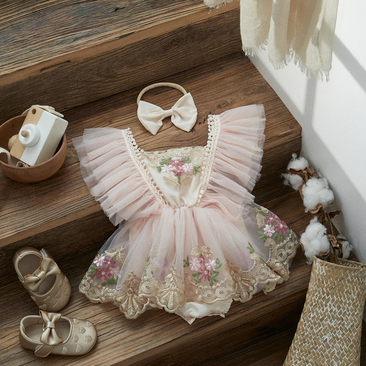 ma&baby Baby Girl Floral Embroidered Tulle Romper Princess Birthday Outfit 0–24 Months