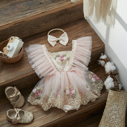 ma&baby Baby Girl Floral Embroidered Tulle Romper Princess Birthday Outfit 0–24 Months