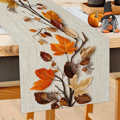 Autumn Fallen Leaf Table Runner – Natural Dried Leaf & Vine Collage Design for Thanksgiving, Family Gatherings, Cafés, B&Bs, Picnics & Home Decor