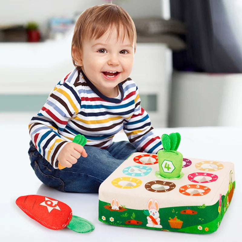 Montessori Wooden Carrot Harvest Toy Color, Number, Shape & Animal Matching Educational Toy