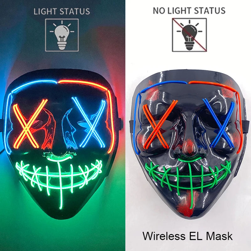 Masque LED sans fil Purge – Masque néon lumineux pour Halloween, fêtes et festivals