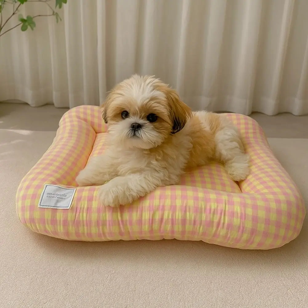 Tapis de Lit Chauffant Respirant pour Chien – Coussin de Couchage Doux Macaron à Carreaux pour Animaux avec Base Antidérapante pour Chats et Chiens
