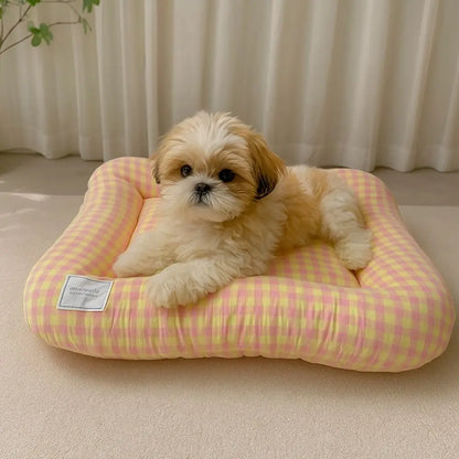 Tapis de Lit Chauffant Respirant pour Chien – Coussin de Couchage Doux Macaron à Carreaux pour Animaux avec Base Antidérapante pour Chats et Chiens