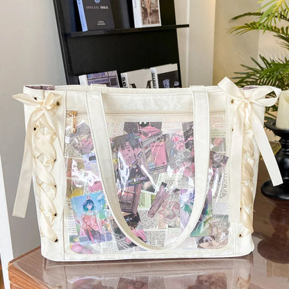 Bolsa Ita Japonesa Y2K para Mujer – Bonito Bolso de Hombro Transparente Lolita, Bolso Cruzado Grande de Exhibición DIY, Cartera de Moda Kawaii para la Escuela, Viajes y Uso Diario