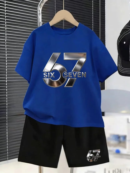 Conjunto de camiseta y pantalones cortos divertidos con gráficos para niños, atuendo informal de verano de 2 piezas para niños.