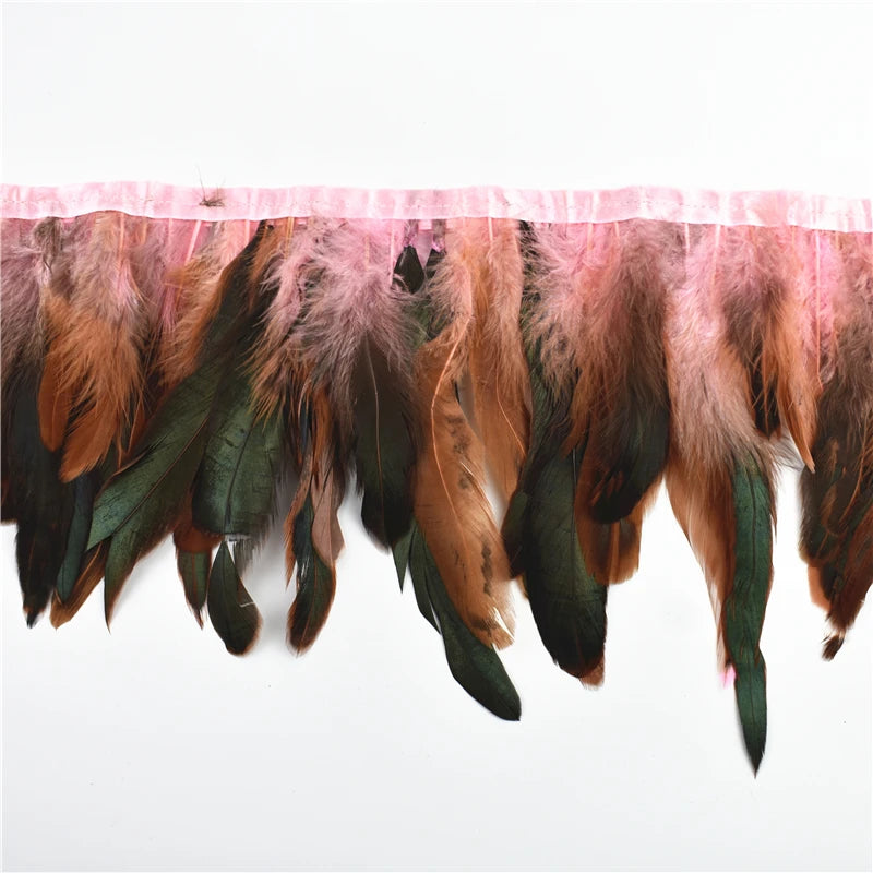 10 m Rooster Feather Fringe Trim – Natural Feather Ribbon for Sewing, Crafts & Costume Decoration