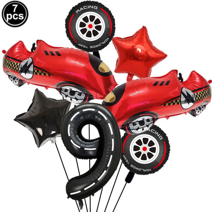 Racing Car Birthday Party Decorations – Race Car, Tire Wheel, Traffic Cone & Checkered Balloons for Kids' Racing-Themed Parties