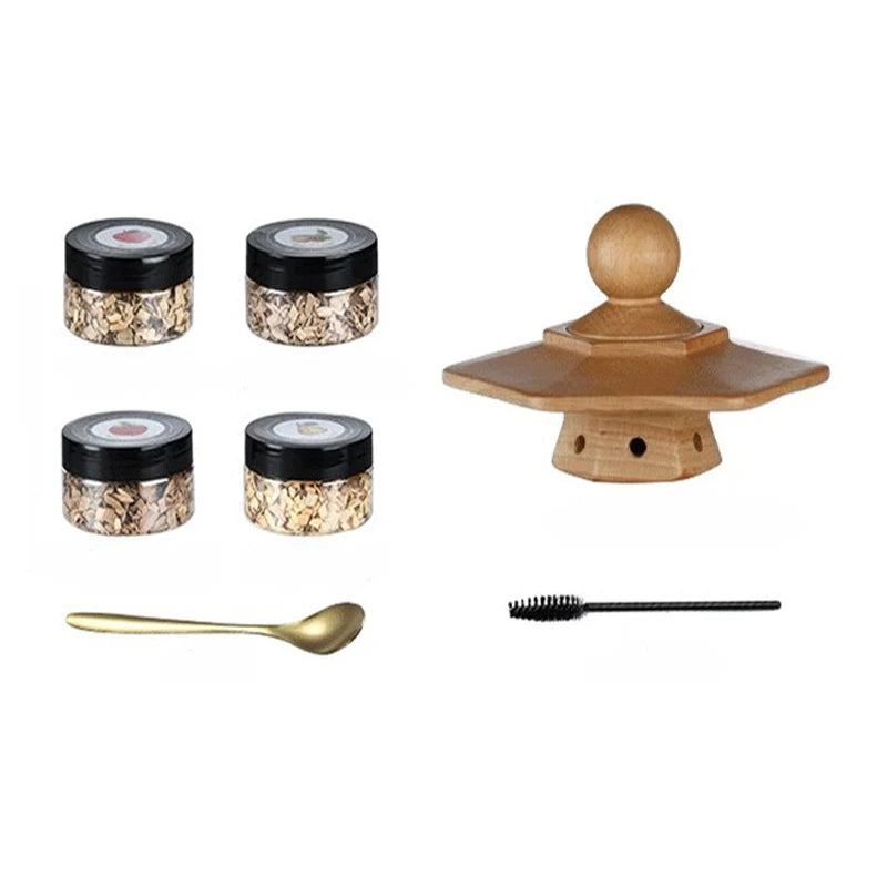 Cocktail Smoker Kit with Apple, Cherry, Oak & Pecan Wood Chips – Whiskey Drink Smoker with Wooden Smoking Hood for Bar & Kitchen
