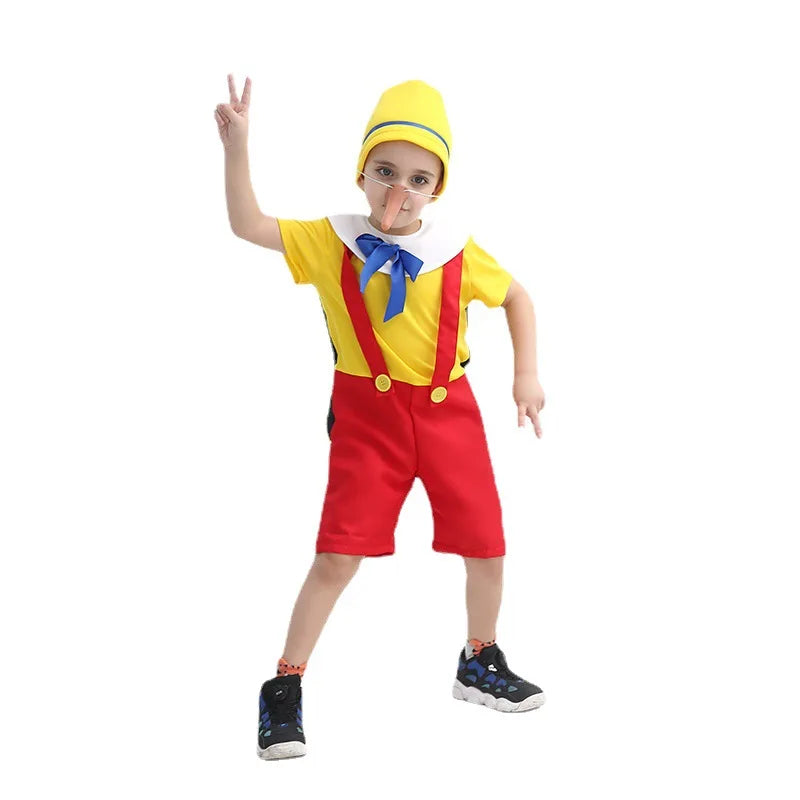Pinocchio Cosplay Costume for Kids – Funny Cartoon Character Outfit with Nose for Boys & Girls Halloween, Birthday & Party Dress-Up