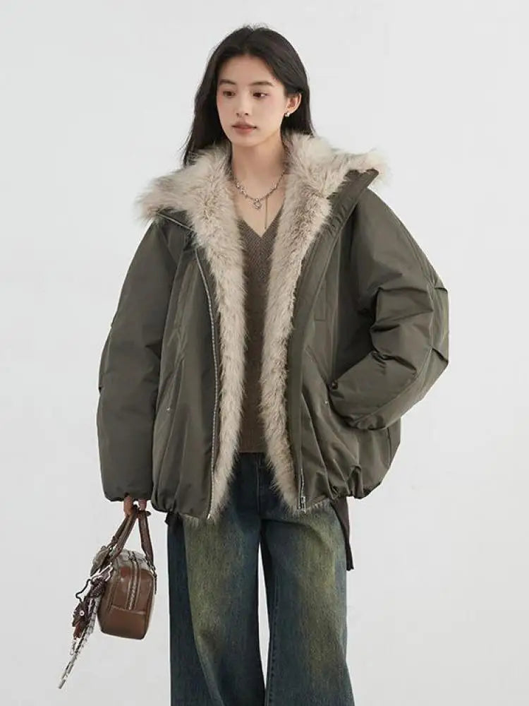 Women's Korean Style Winter Padded Jacket Black and White Cotton Coat Long Sleeve Zipper Cardigan Casual Warm Outerwear for Women