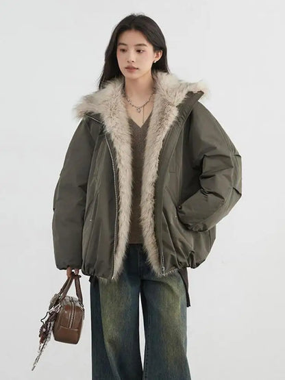 Women's Korean Style Winter Padded Jacket Black and White Cotton Coat Long Sleeve Zipper Cardigan Casual Warm Outerwear for Women