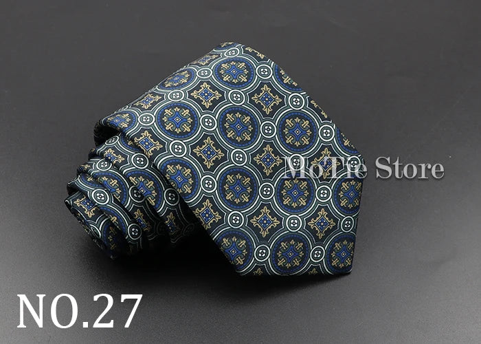 Men's 7.5cm Soft Silk Necktie – Floral & Dot Pattern Tie for Weddings, Business, Parties & Formal Wear