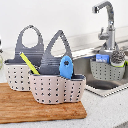 Adjustable Kitchen Sink Drain Basket Sponge & Soap Holder Hanging Sink Organizer